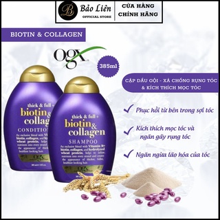 Dầu gội đầu và dầu xả Biotin Collagen Thick & Full OGX 385ml, dầu gội cặp dưỡng mọc tóc và giảm gãy rụng
