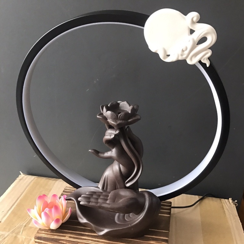 THÁC KHÓI TRẦM HƯƠNG BÀN TAY NÂU CÓ ĐÈN LED TẶNG KÈM HỘP TRẦM 20 NỤ 04