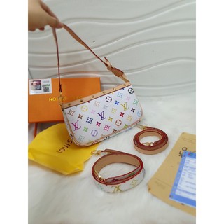 Túi Lv kẹp nách trắng hoa 7 màu viền đinh Fullbox