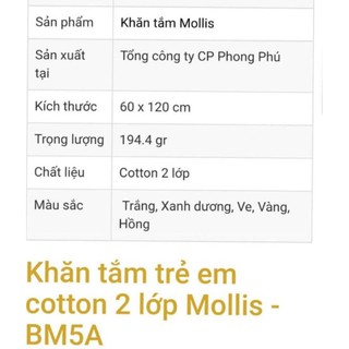 Khăn xô baby 60*120cm mollis