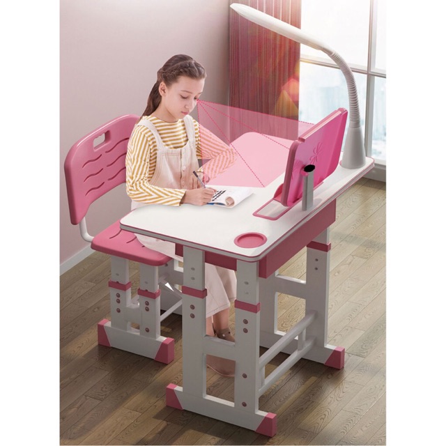 Hàng có sẵn Bàn học thông minh chống gù lưng chống cận thị điều chỉnh độ cao kèm đèn Led