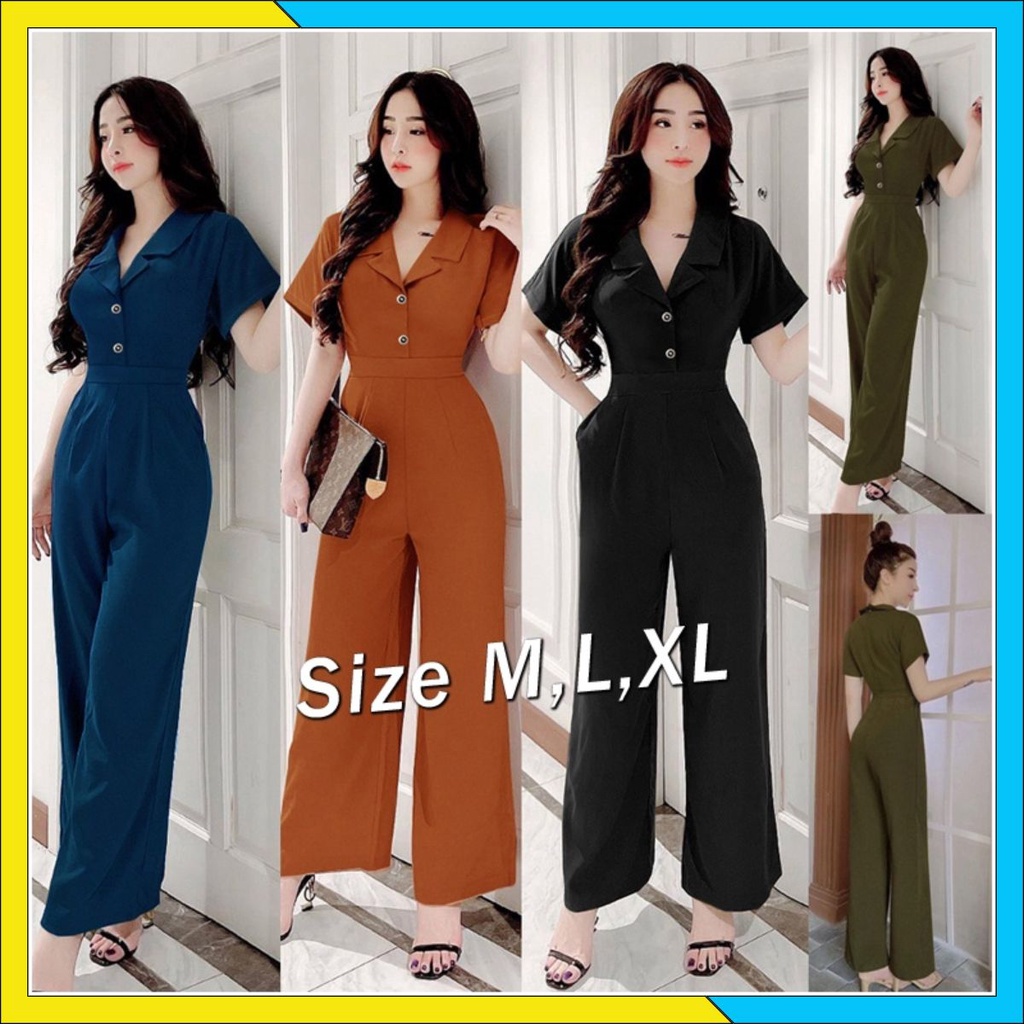 Jumpsuit Dài 🎁FREESHIP🎁 Jum dài ống suông cổ vest phối 2 nút dây kéo sau lưng xinh xắn MS: TJ1118