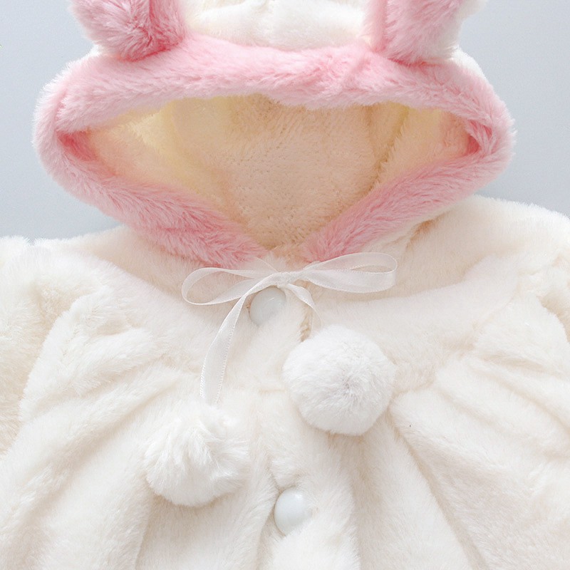 Áo choàng len có mũ trùm đầu đính quả bông thời trang đáng yêu cho bé gái từ 6 tháng đến 2 tuổi