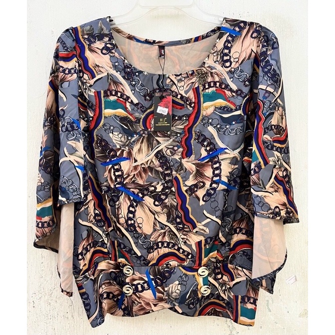 Áo Nữ Trung Niên Tay Loe Hoạ Tiết Bông Đính Đá Phối Nút Hàng Quảng Châu Cao Cấp Free size 48-65kg