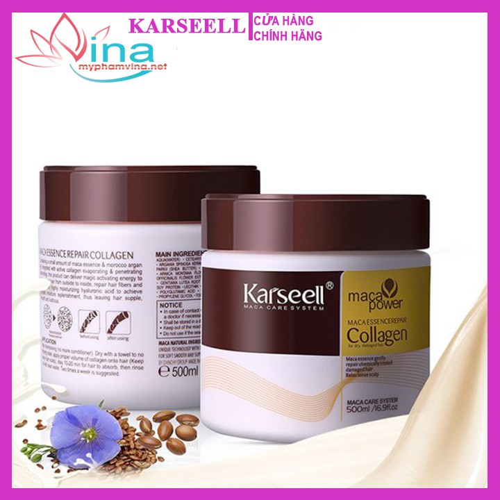 (CHÍNH HÃNG) Hấp Phục Hồi Collagen Karseell Maca Siêu Mềm Mượt Tóc 500ml (Hũ)