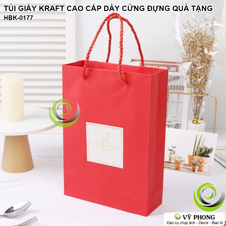 TÚI GIẤY KRAFT ĐỰNG QUÀ TẶNG CAO CẤP TẾT NĂM MỚI DÂY QUAI ĐỰNG HỘP BÁNH KẸO CAO CẤP TÂN XUÂN LỄ NOEL DÀY CỨNG HBK-0177