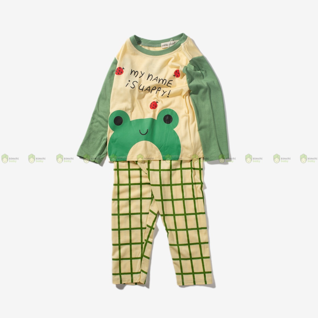 Bộ Thun Lạnh Dài Tay Cho Bé Gái, Bé Trai Minky Mom Động Vật Quần Kẻ, Bộ Quần Áo Cho Bé Mặc Nhà Thu Đông MKMTD2231