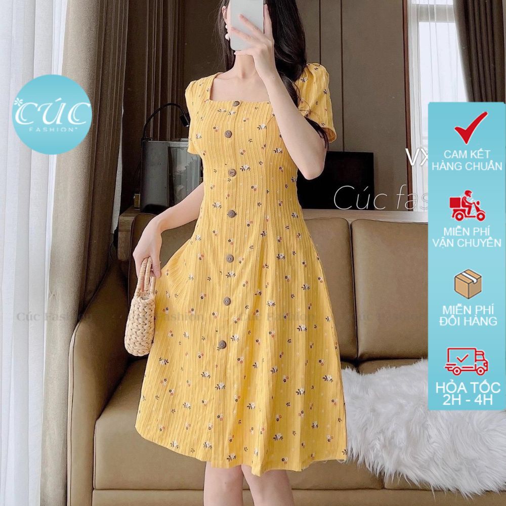 Đầm nữ Cúc Fashion babydoll đẹp vải chất lụa cao cấp trắng nữ nhiều màu đi dự tiệc váy liền thân hoa nhí cúc gỗ VX686