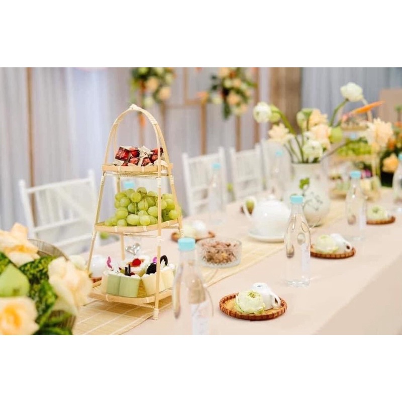 Kệ mẹt tre vuông bày trí bàn ăn, decor chụp ảnh, trang trí tiệc; Party