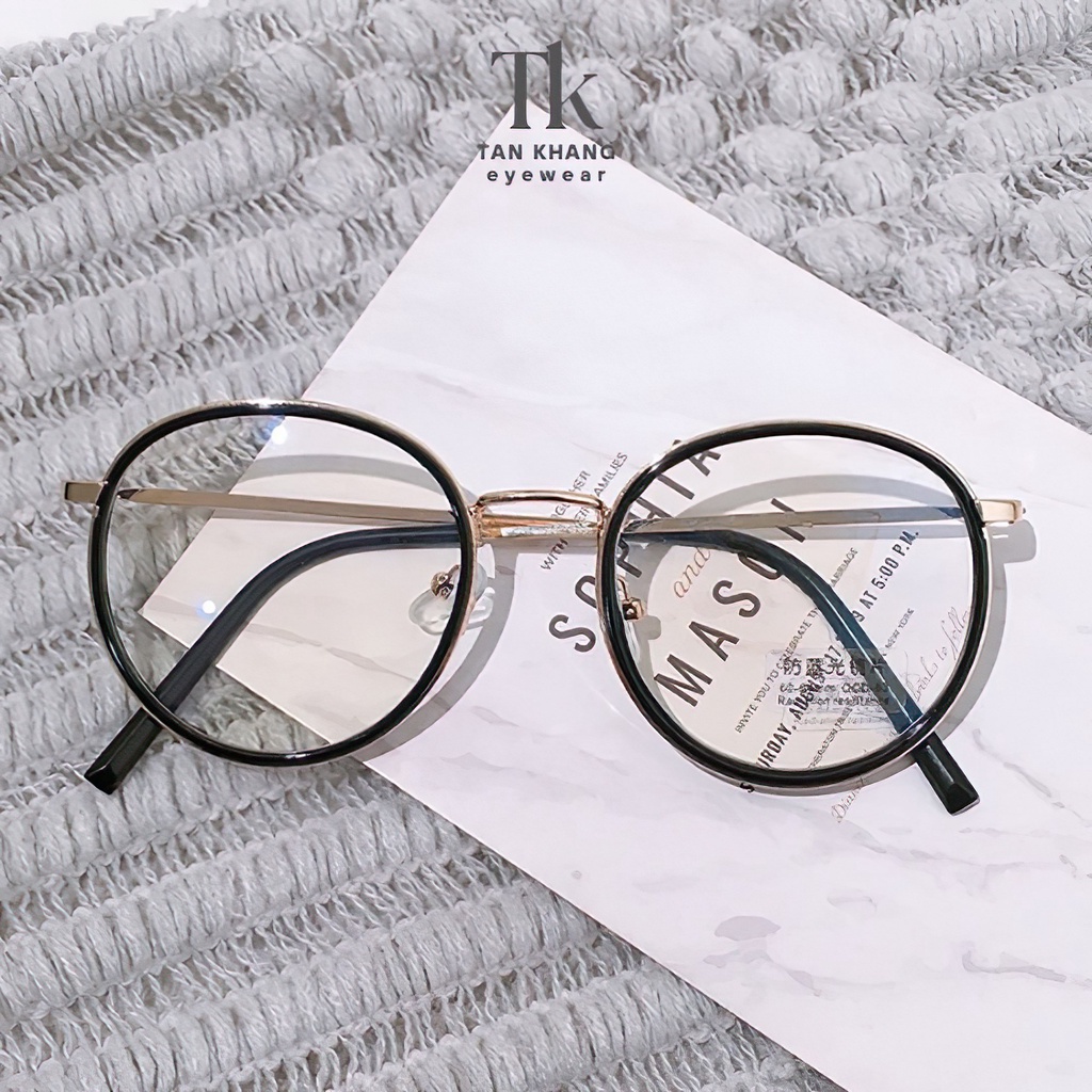 Gọng kính tròn nhỏ, mắt kính nữ gọng tròn kim loại bọc nhựa dẽo GC01 ( tặng hộp da đựng kính )