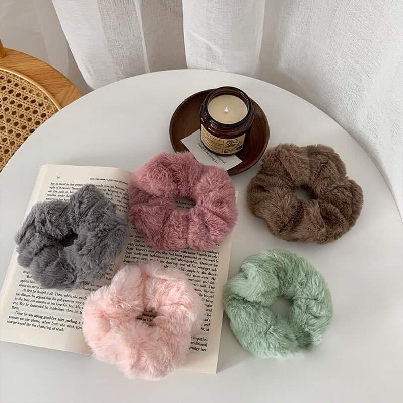 🧸Chun cột tóc scrunchies vải lông siêu to