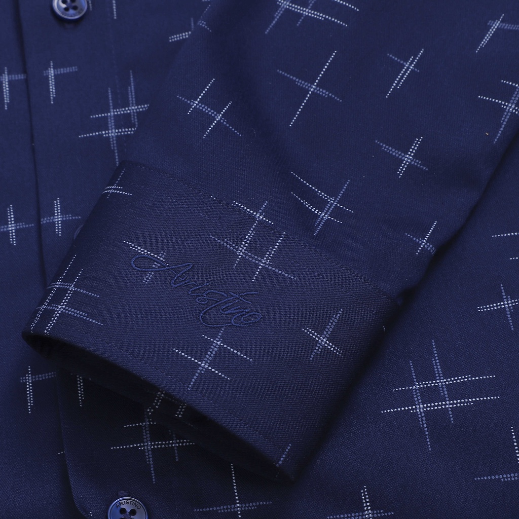 Áo sơ mi nam dài tay ARISTINO màu xanh than kết hợp họa tiết in nổi bật, ấn tượng -  ALS02602