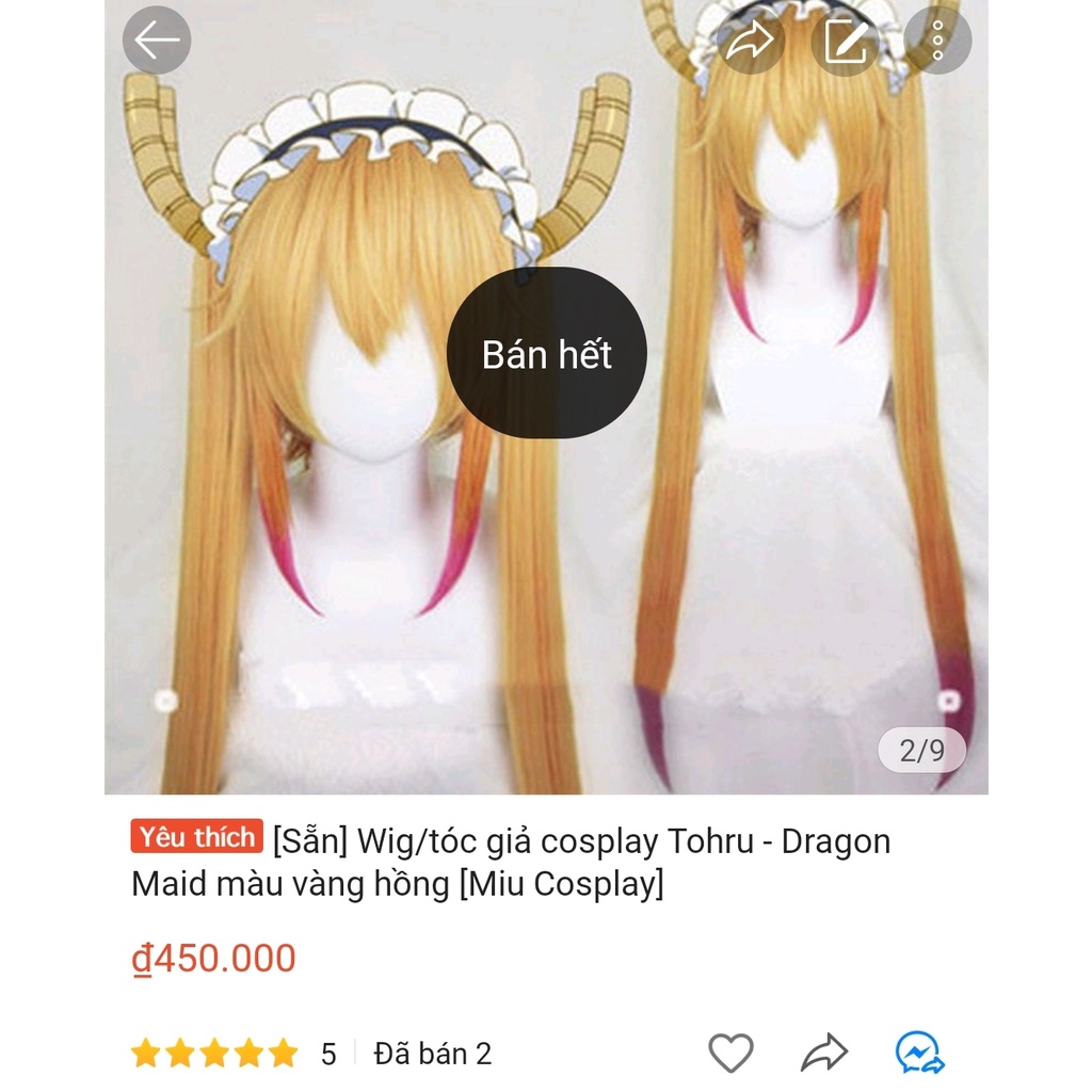 [Sẵn] Wig/tóc giả Kanna/Lucoa/Tohru/Iuru/Fafnir/Elma - Miss Kobayashi's Dragon Maid [Miu Cosplay]