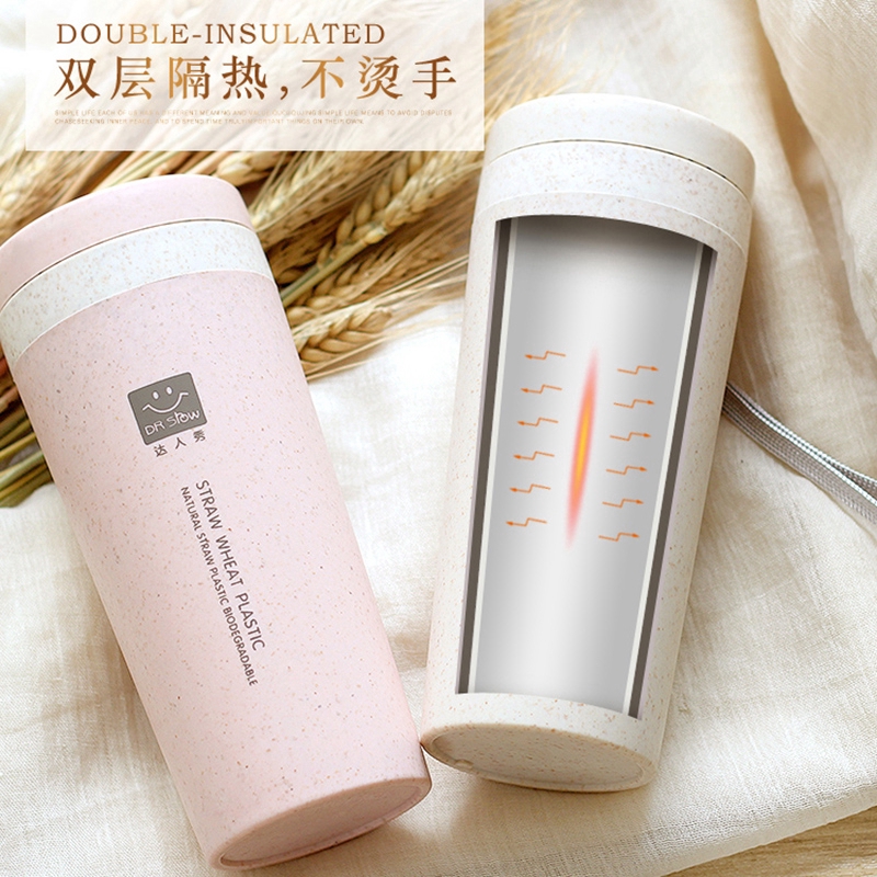 Cốc uống nước cách nhiệt bằng sợi rơm thiết kế nắp đậy tiện lợi