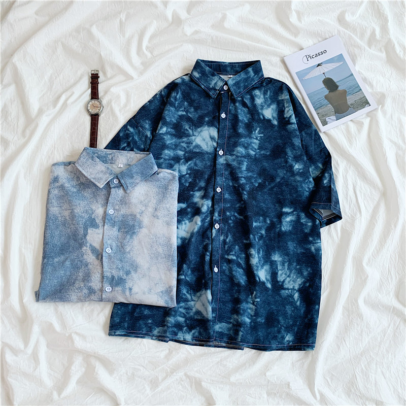 Áo sơ mi IELGY tay ngắn họa tiết màu loang thời trang harajuku cá tính