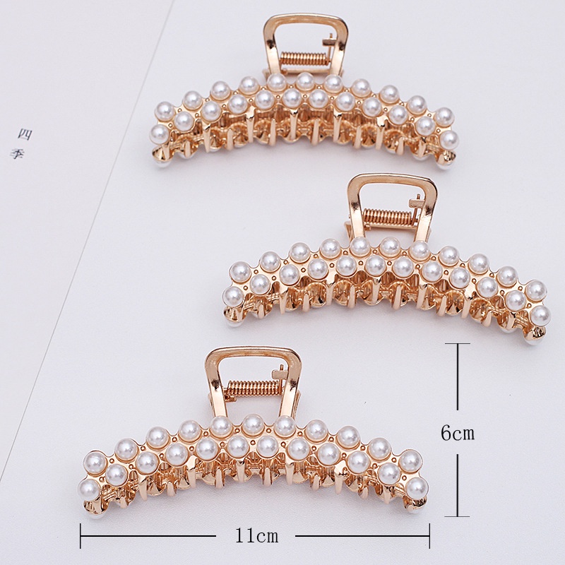 Kẹp tóc càng cua kim loại cỡ lớn đính ngọc trai phong cách hàn quốc mã PK-017