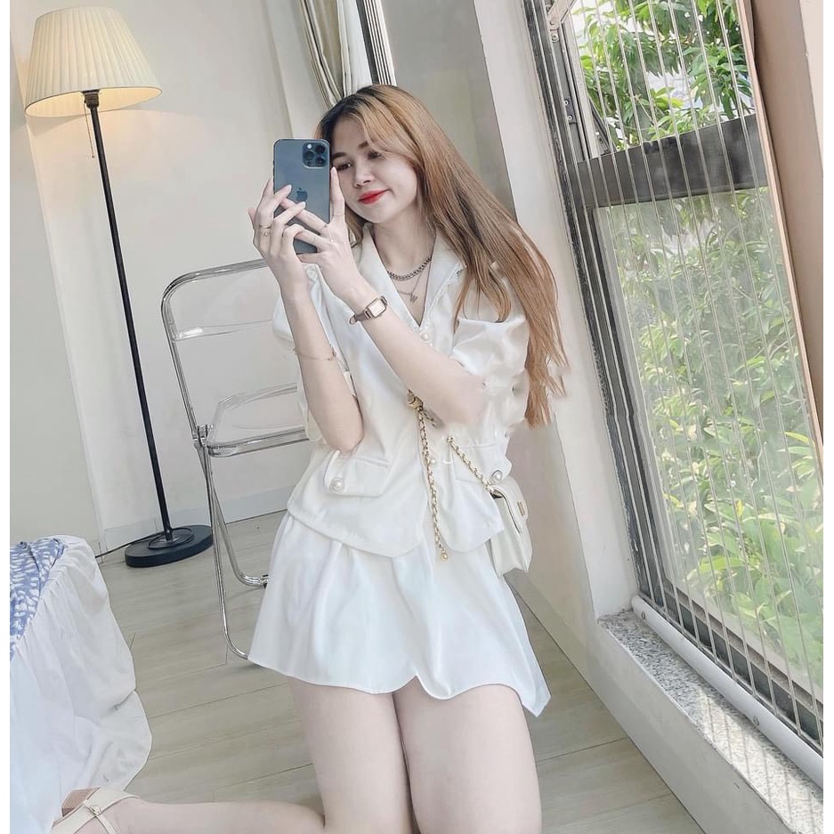 Set chân váy tiểu thư trắng tinh khôi cúc ngọc viền ren LT190