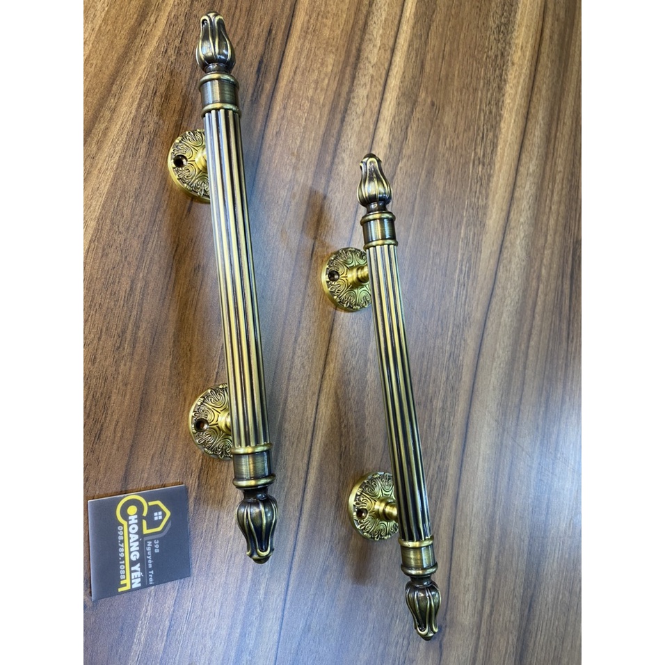 Tay nắm cửa bằng đồng thau, tay nắm cổng, tủ Hoa sen dài 30cm - màu rêu