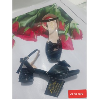 Ảnh thật giày nơ ca rô gót 5 cm size nhỏ