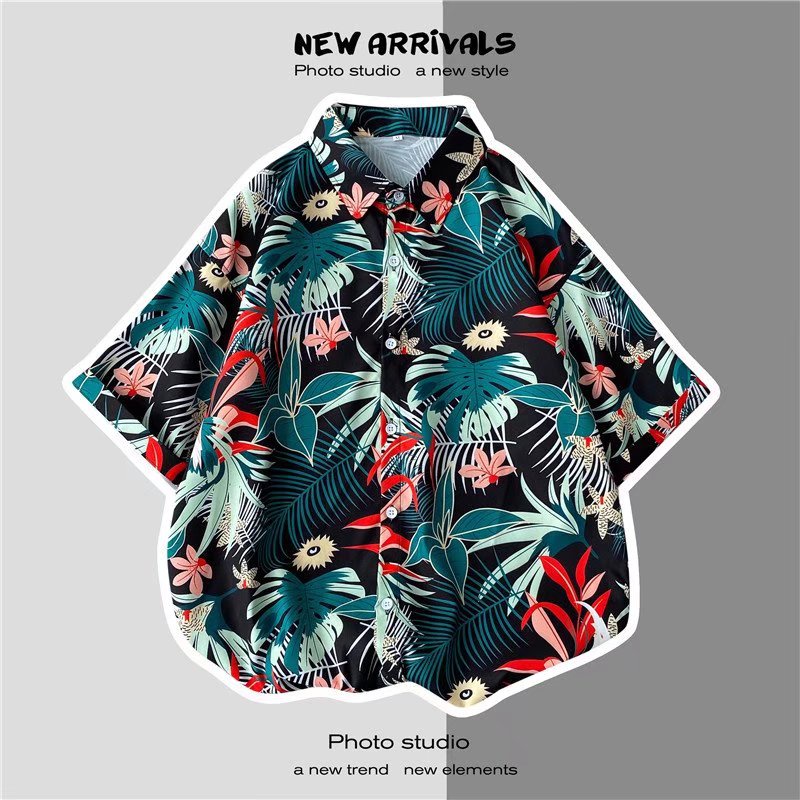 Áo sơ mi tay ngắn dáng rộng phong cách hip hop Hàn Quốc cho nam size m-3xl