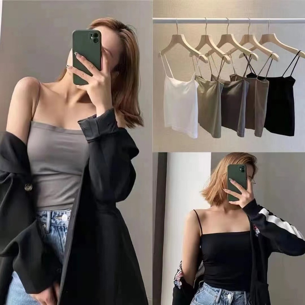 Áo 2 dây bún có ĐỆM MÚT ngực chất COTTON CAO CẤP co giãn 4 chiều hàng Quảng Châu loại 1 croptop dáng dài BIGSIZE AN11