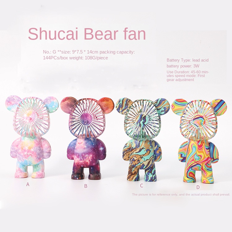 Quạt mini cầm tay để bàn sạc USB hình gấu nhiều màu sắc có đèn nhấp nháy