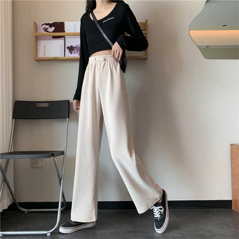 SUXI Quần Dài Lưng Cao Ống Rộng Màu Sắc Đơn Giản Có Size Lớn Phong Cách Hàn Quốc Dành Cho Nữ