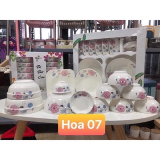Bộ 11 bát đĩa sứ Bát Tràng chén bát ăn cơm,tô canh làm quà tặng.