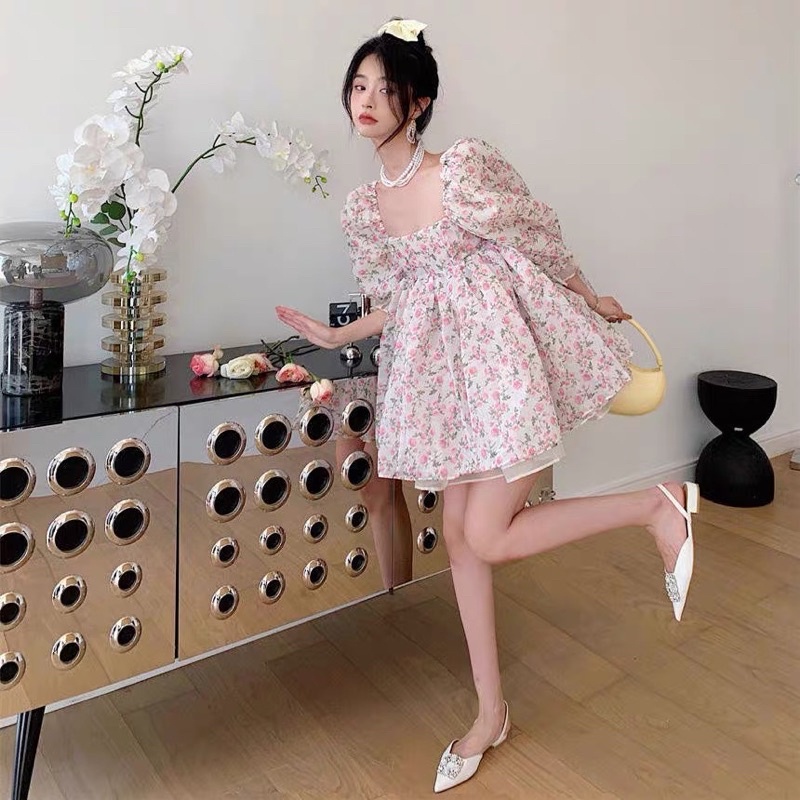 LILLY DRESS Đầm babydoll voan organza ngắn xoè bồng hoạ tiết hoa nhí phong cách ulzzang SAM SAM BOUTIQUE