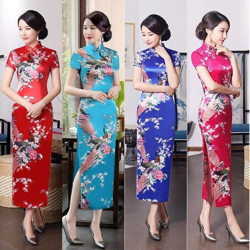 Sườn Xám Trung Hoa Tay Ngắn Dáng Dài Cỡ Lớn Thời Trang Cho Nữ