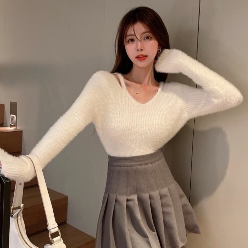 Áo dệt kim Pure Cube dáng rộng trễ vai gợi cảm cho nữ