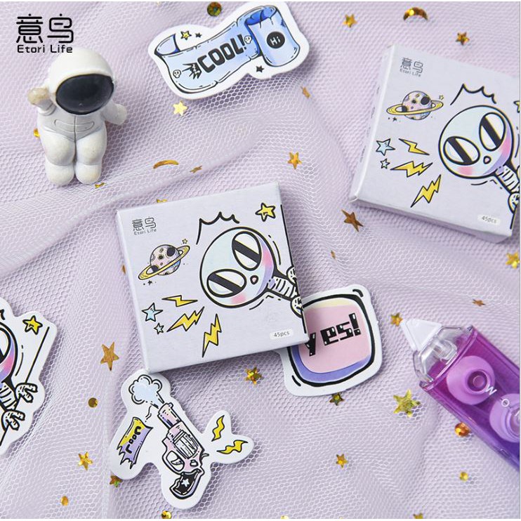 Bộ 45 Sticker Hàn Quốc hình UFO dễ thương dán trang trí E95