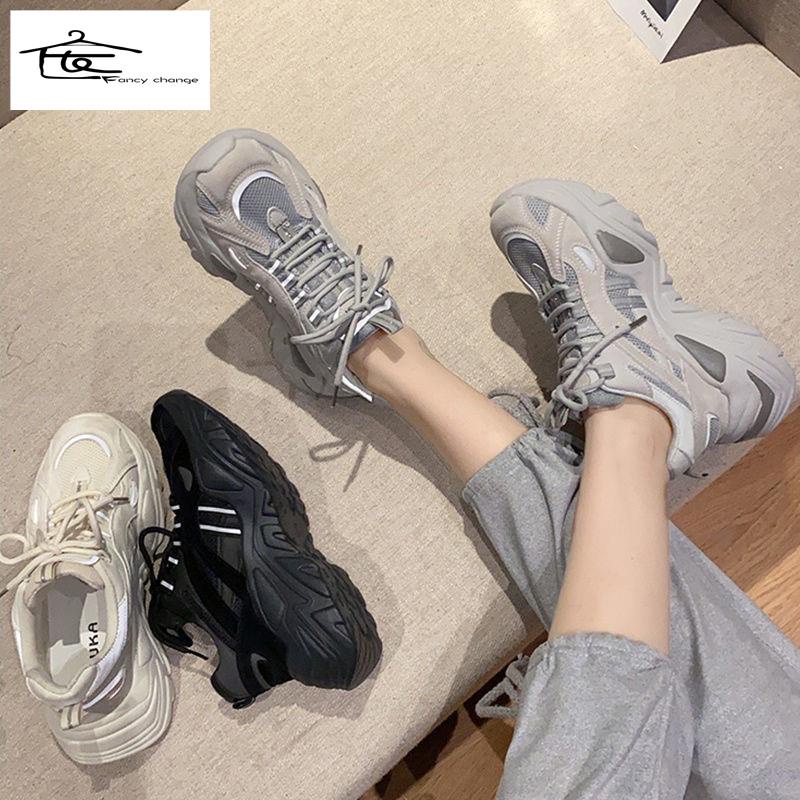 Giày Thể Thao Đế Mềm Dày Tăng Chiều Cao Màu Dạ Quang Thời Trang Xuân Hè Cho Nữ