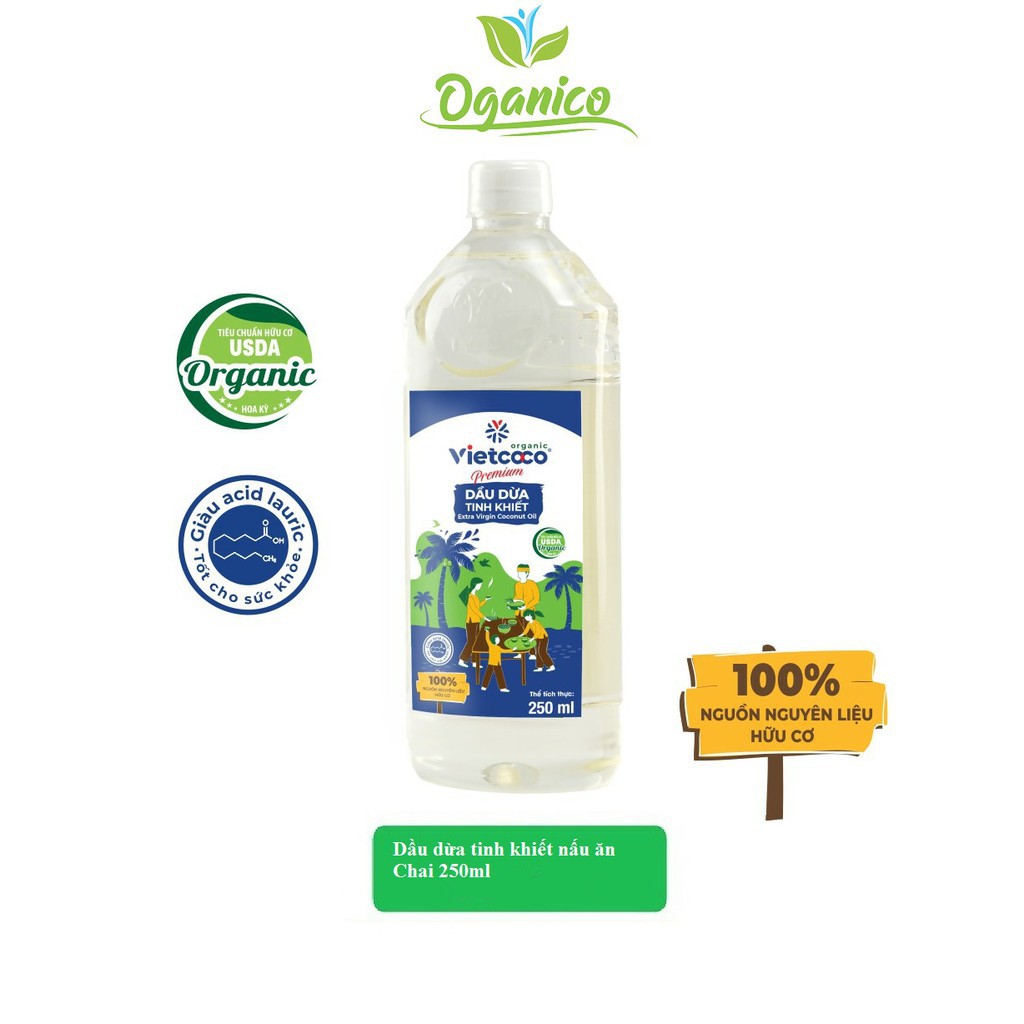 Dầu dừa Vietcoco Organic tinh khiết nguyên chất nấu ăn 500ml DNAV