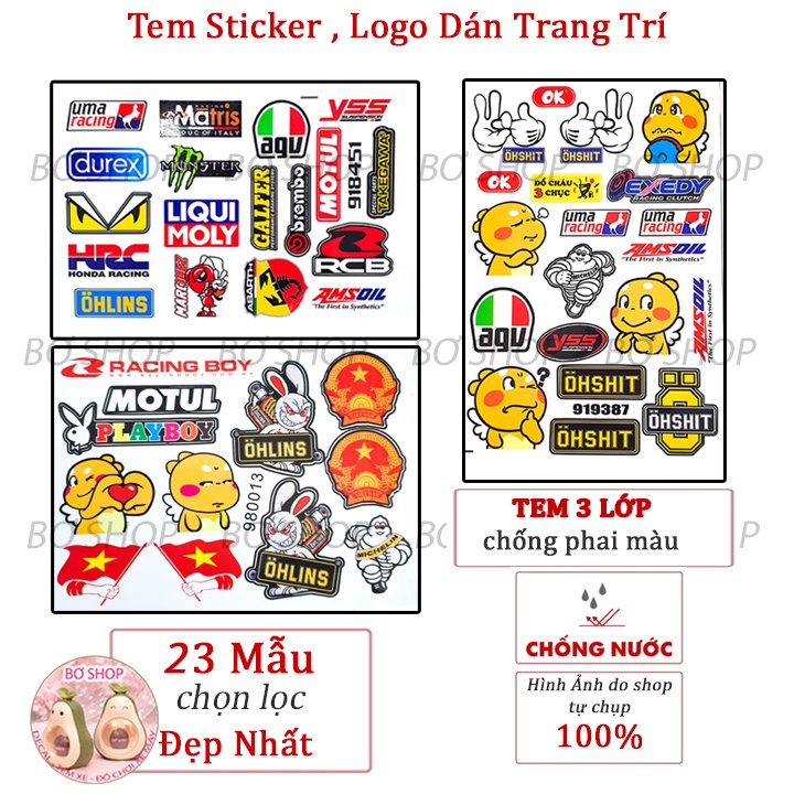 Tem Sticker , Logo ĐẢNG , OHLINS , BREMBO , AGV , FENDI .... Tem 3 lớp chống phai màu