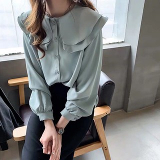 Áo Sơ Mi Chiffon Dài Tay Hai Lớp Cổ Búp Bê Phong Cách Phương Tây Thời Trang Xuân Hè Cho Nữ Size M-3xl