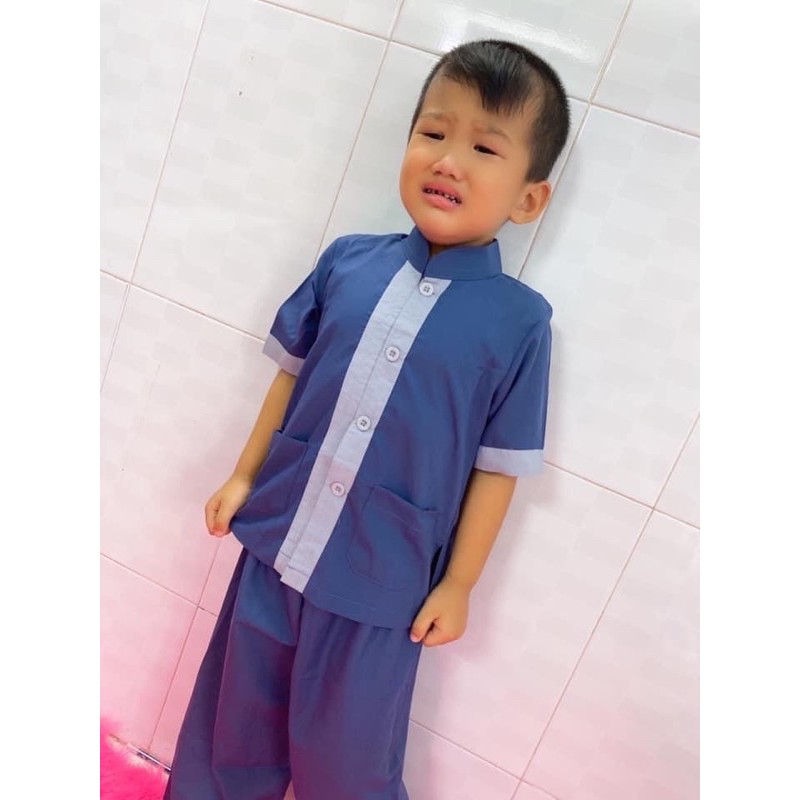 Đồ lam đi chùa lãnh tụ phối , thời trang trẻ em, đồ bộ bé trai