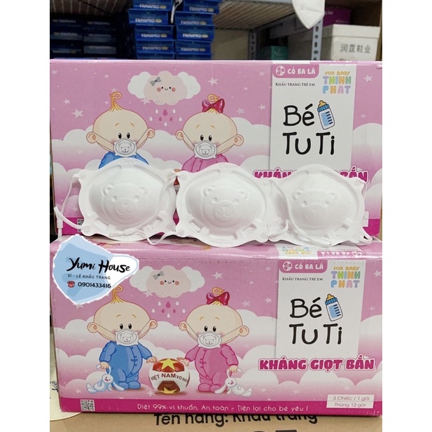 Khẩu Trang Mặt Gấu 3D dễ thương, kín đáo, an toàn cho bé 0-4Y
