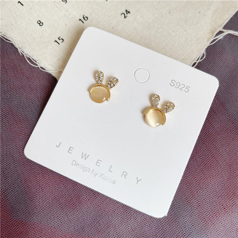 Bông tai hợp kim hình thỏ đính đá Opal thời trang cho nữ