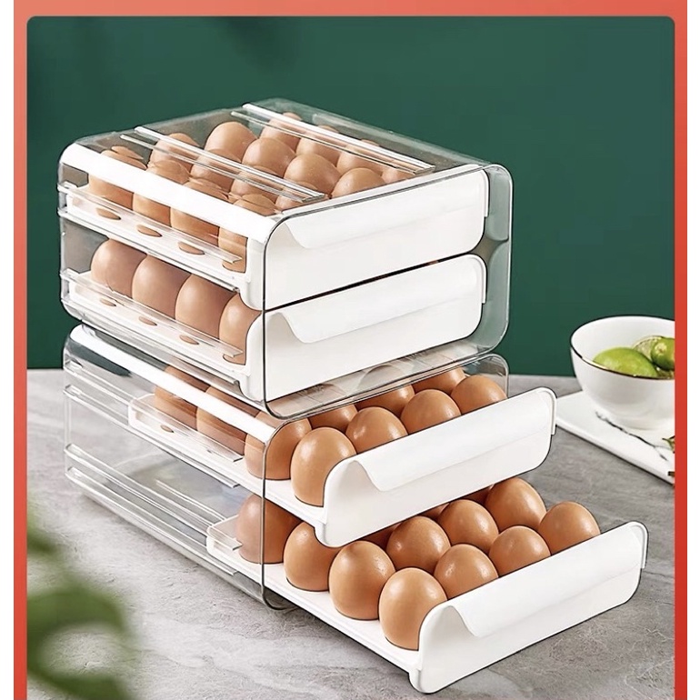 [ 2 TẦNG KÉO] Hộp để trứng 2 tầng 32 ô - Khay Đựng Trứng TIỆN ÍCH cao cấp