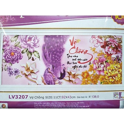 Tranh thêu vợ chồng KT:92x43cm,tranh chưa thêu.Tặng kéo và xỏ chỉ.