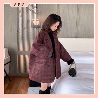 Áo dạ kẻ đỏ fom rộng