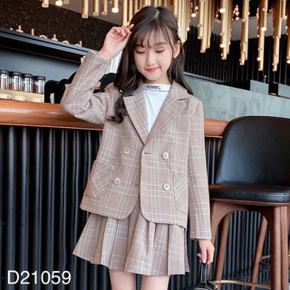 Bộ đồ cho bé gái Set vest caro thời trang trẻ em cao cấp BEESHOP D21059