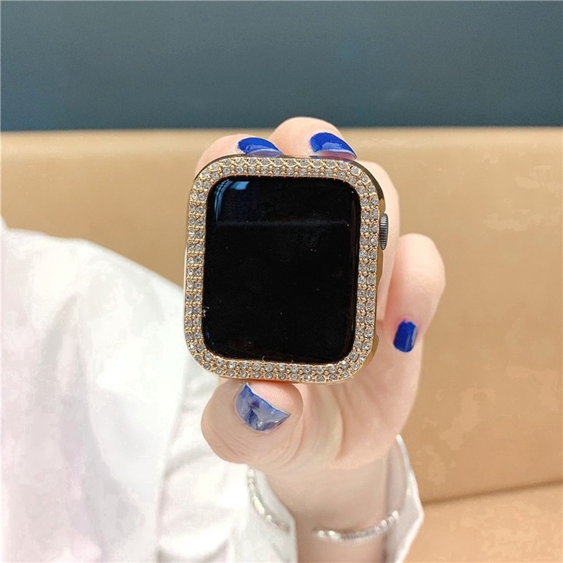 Vỏ bọc PC đính đá hai hàng cho đồng hồ Apple Watch 38mm 42mm 40mm 44mm iWatch 5 4 3 2 shanchu