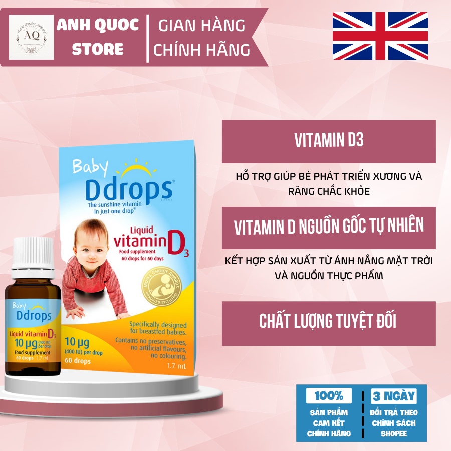 [BILL UK] Vitamin D3 drop dạng giọt, hỗ trợ xương và răng cho bé 60 giọt anhquoc.store