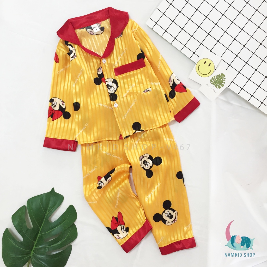 Đồ Bộ Pijama Dài Tay Chất Gấm Cao Cấp Họa Tiết Hoạt Hình Đáng Yêu,Mặc Nhà Cho Bé Namkidshop (V467)