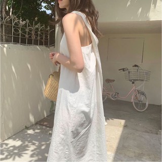 (Có sẵn) Váy Midi Linen Cổ Vuông Lưng Chéo Đi Biển Minipie