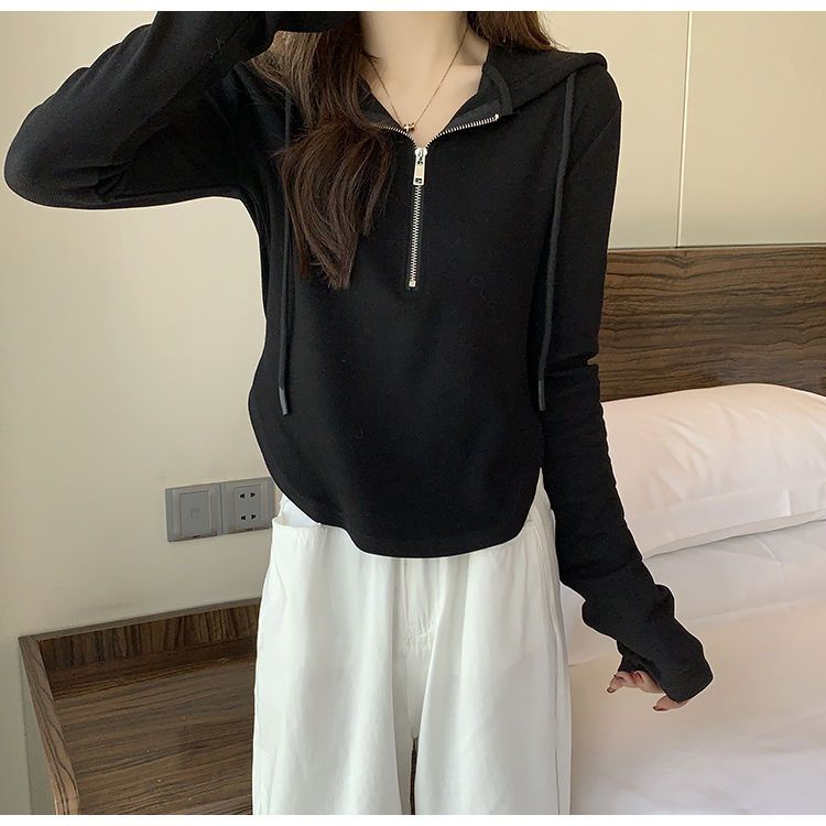 Áo Sweater Mỏng Tay Dài Có Nón Phối Khóa Kéo Thời Trang Hàn Quốc 2022