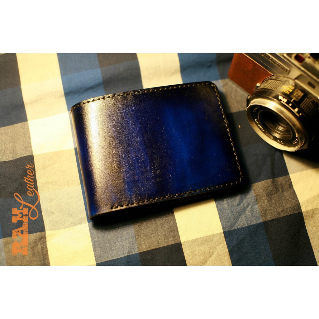 Ví nam handmade da bò vegtan Italia handmade bền chắc cao cấp xanh dương navy - RAM Leather