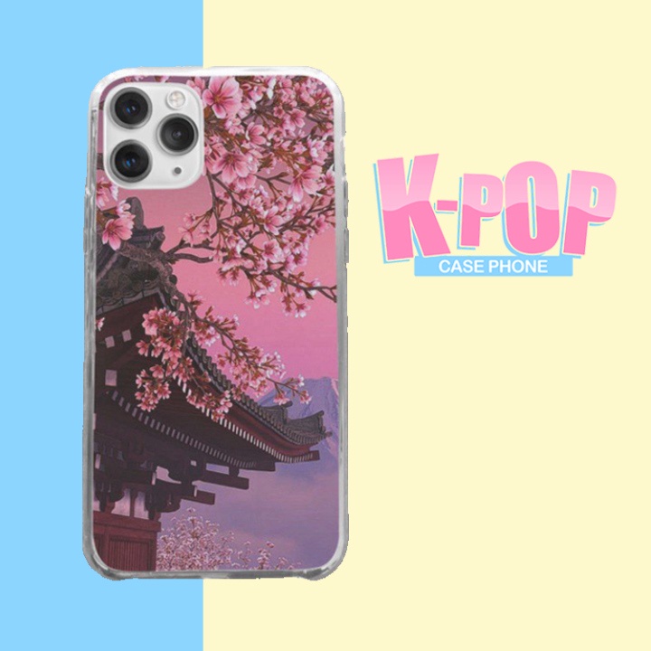 Ốp iphone Mùa hoa anh đào trên chùa nhật bản cho IP 5 đến IP 12 pro max BLUIMH00019